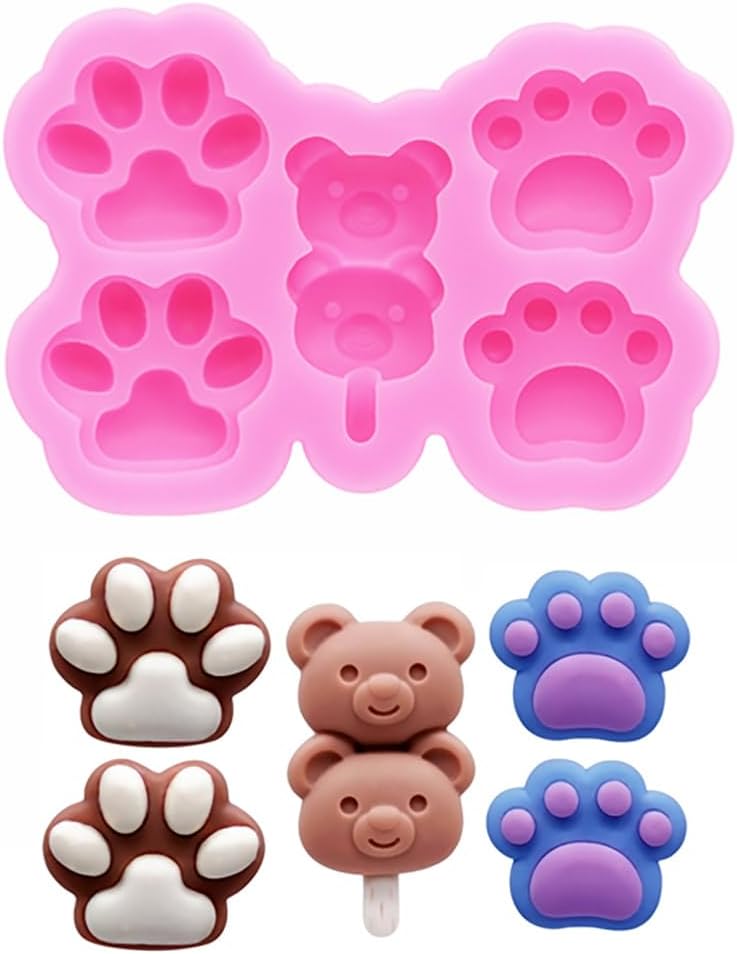 Molde de silicona 3D lindo gato pata oso cabeza de caramelo