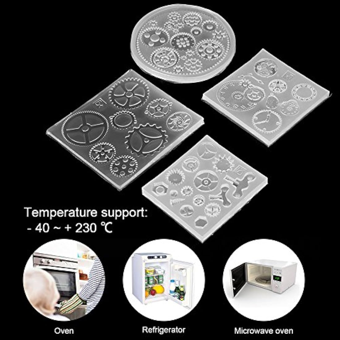 Kit de moldes de resina epoxi, 4 pcs moldes de silicona resina epoxi DIY molde forma de Gear 3d tarta de Chocolate Fondant molde de silicona DIY Joyas de resina colgante Decortion