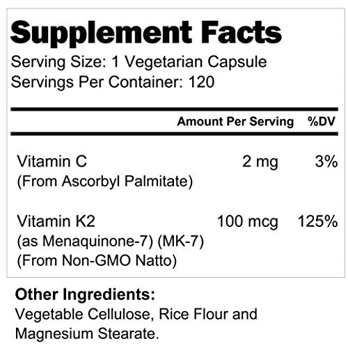 Vitamina K2 MK7 100 Mcg con MenaQ7 120 cápsulas vegetarianas