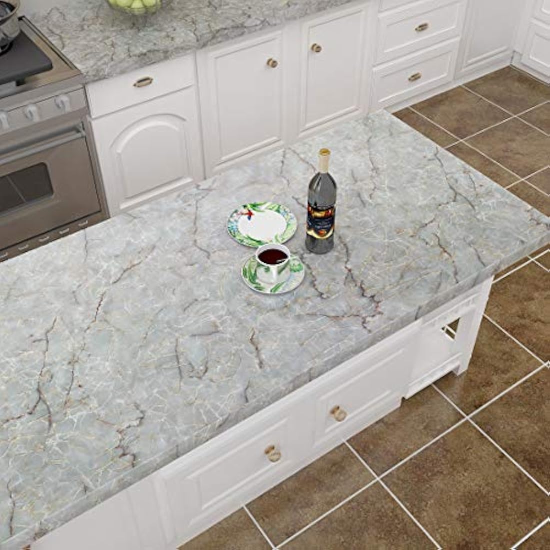 papel de contacto de mármol cian y azul de 16.0 x 24.0 in