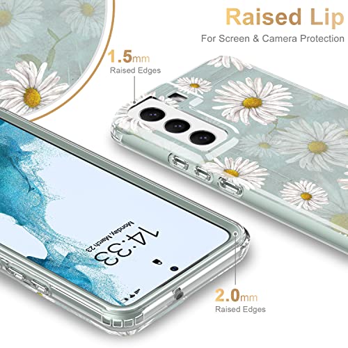 ESDOT Funda para Samsung Galaxy S22 Plus, grado militar, prueba de caída de 21 pies, resistente con diseños de moda para mujeres y niñas, funda protectora para Galaxy S22+ Plus 6.6 pulgadas, estampado lindas margaritas