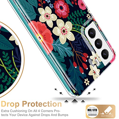 ESDOT Funda para Samsung Galaxy S22 Plus, grado militar, prueba de caída de 21 pies, resistente con diseños de moda para mujeres y niñas, funda protectora para Galaxy S22+ Plus 6.6 pulgadas, estampado con flores abiertas