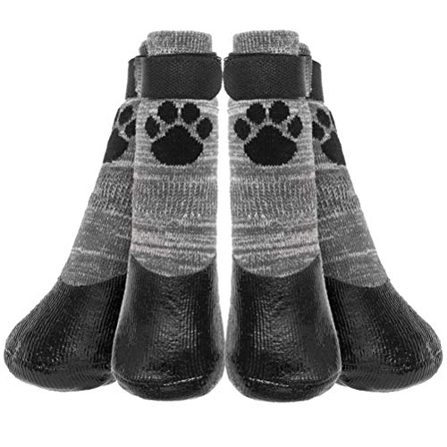 KOOLTAIL Calcetines antideslizantes para perro – Botas impermeables para perros al aire libre con protector de patas con correa de control de tracción para suelos de madera dura