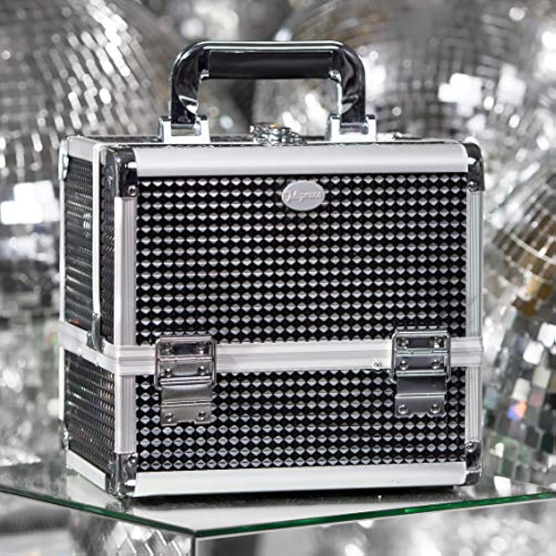 Maletín organizador de maquillaje con espejo marrón