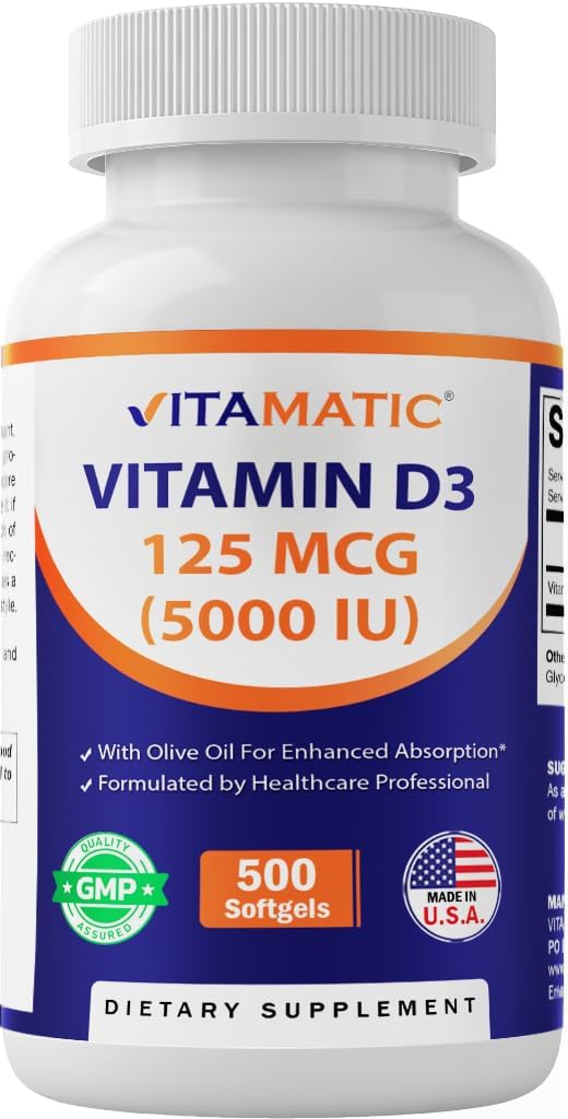 Vitamatic Vitamina D3 5000 IU 125mcg, 500 cápsulas
