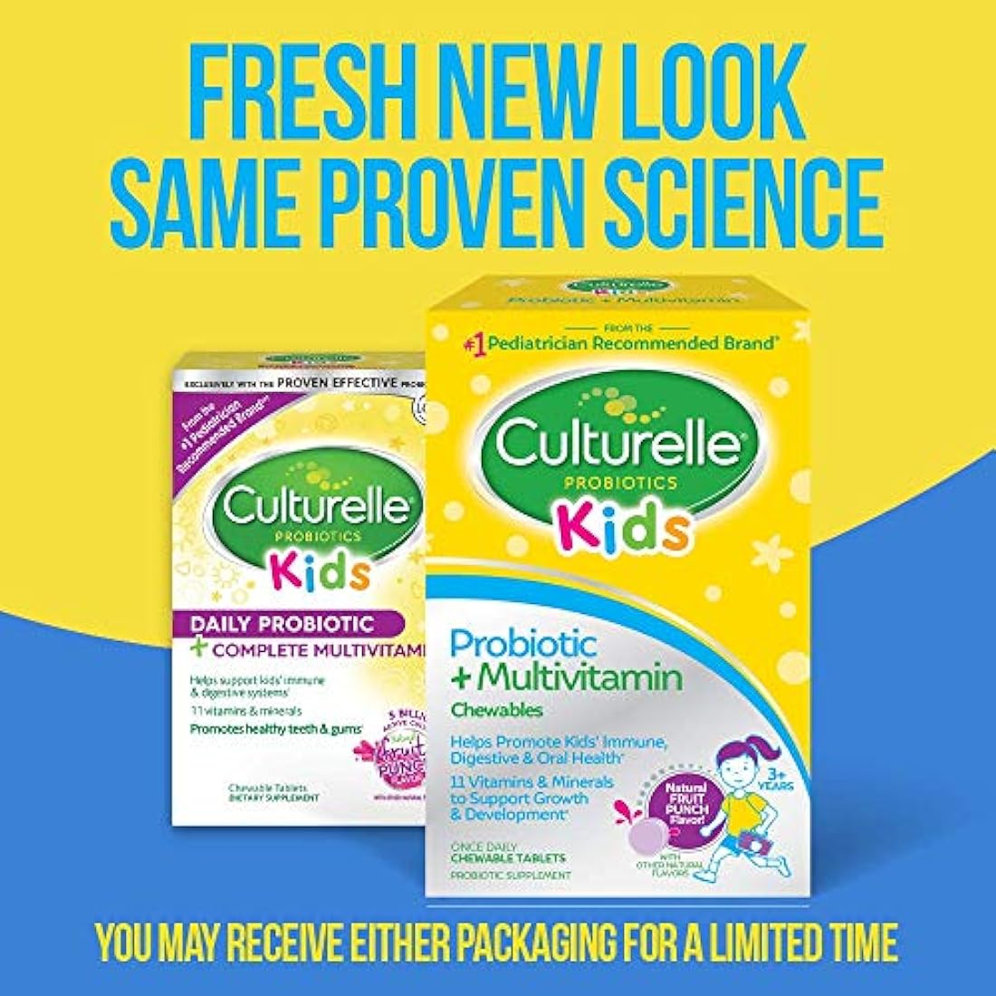 Culturelle Complemento de probióticos y multivitamínico para niños, masticable para el apoyo digestivo y apoyo inmunitario - Excelente fuente de las vitaminas antioxidantes A, C y E - Contiene LGG, el probiótico probado, 1