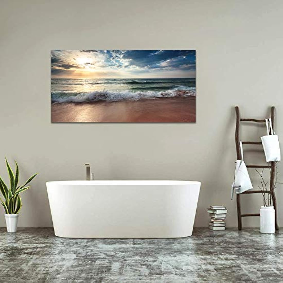 HUADAOART Arte de Pared Decoración Atardecer Océano Playa