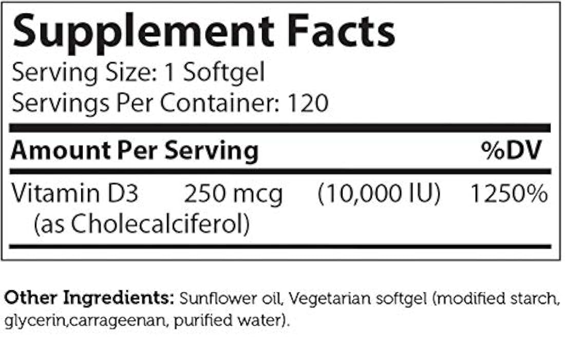 Zahler Vitamina D3, Suplemento natural que apoya los huesos musculares y el sistema inmunológico, certificado Kosher, 1