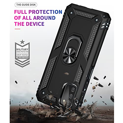 Yiakeng Funda para Samsung Galaxy A03S con protector de pantalla HD, fundas protectoras de grado militar con anillo para Samsung Galaxy A03S (negro)
