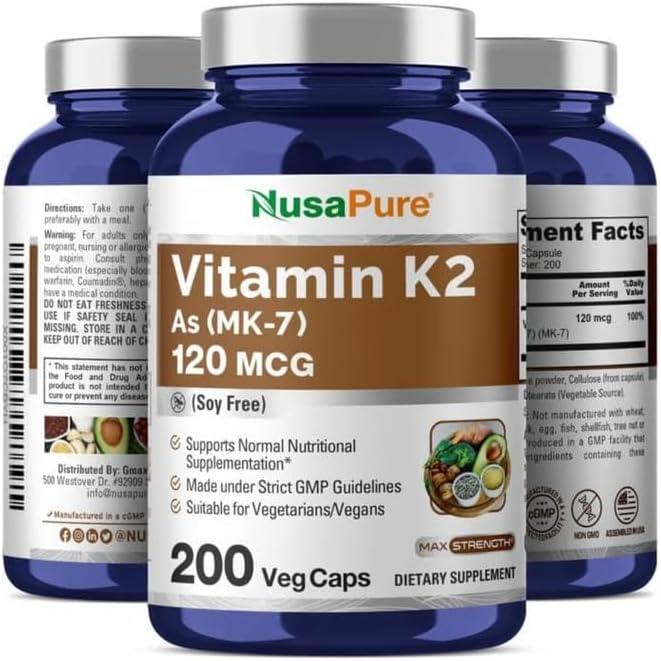 Vitamina K2 MK7 120 mcg, 200 cápsulas vegetales sin soja