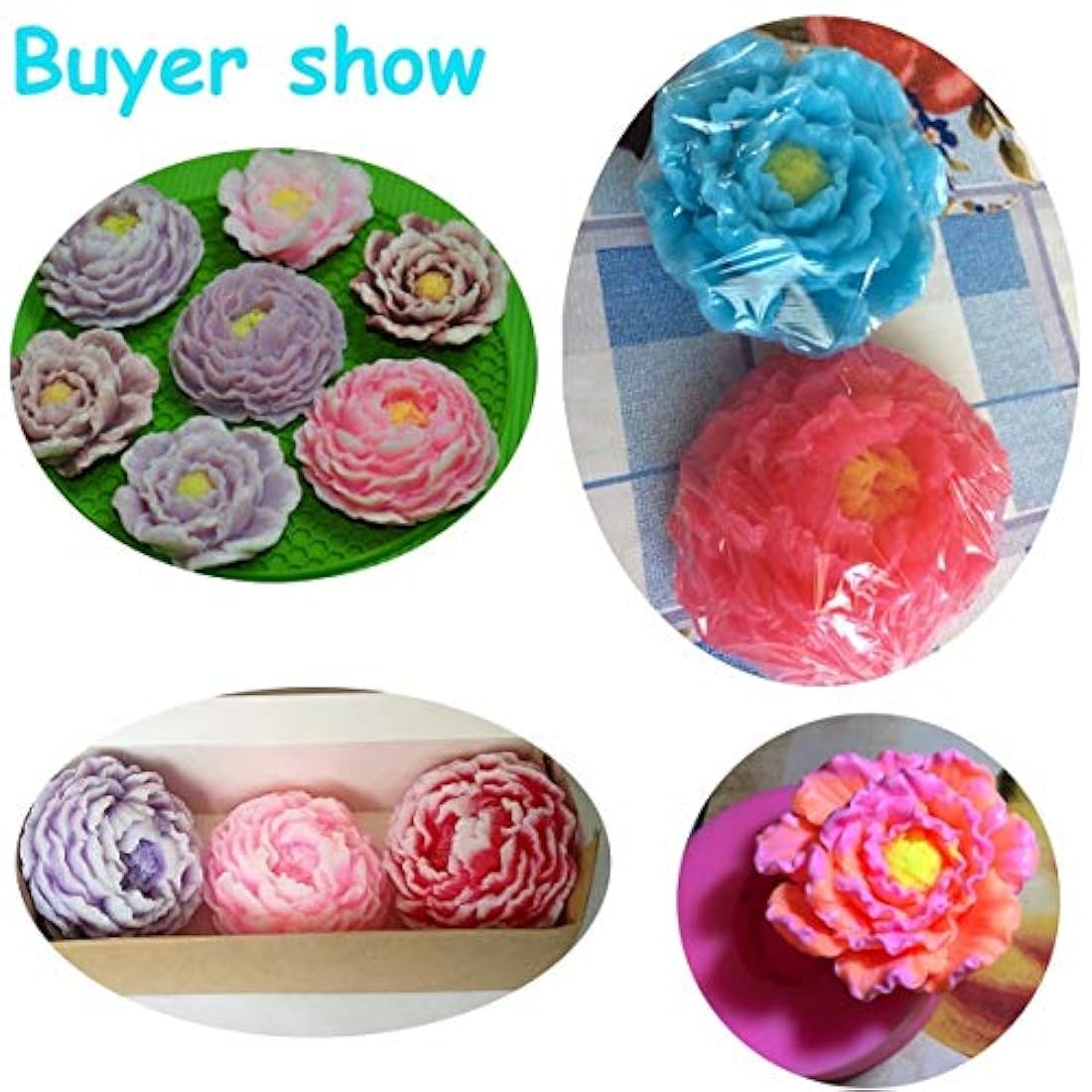 Moldes de silicona para jabón, diseño de peonías, 2 uds