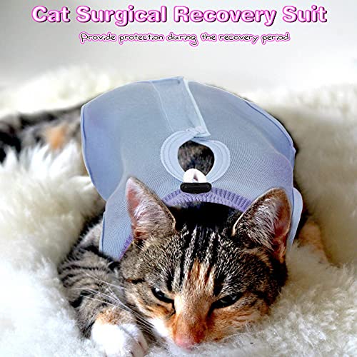 Traje de recuperación de gato de 3 piezas, traje de recuperación de gatito, collar electrónico alternativo para gatos y perros, traje de pijama anti lamer piel abdominal