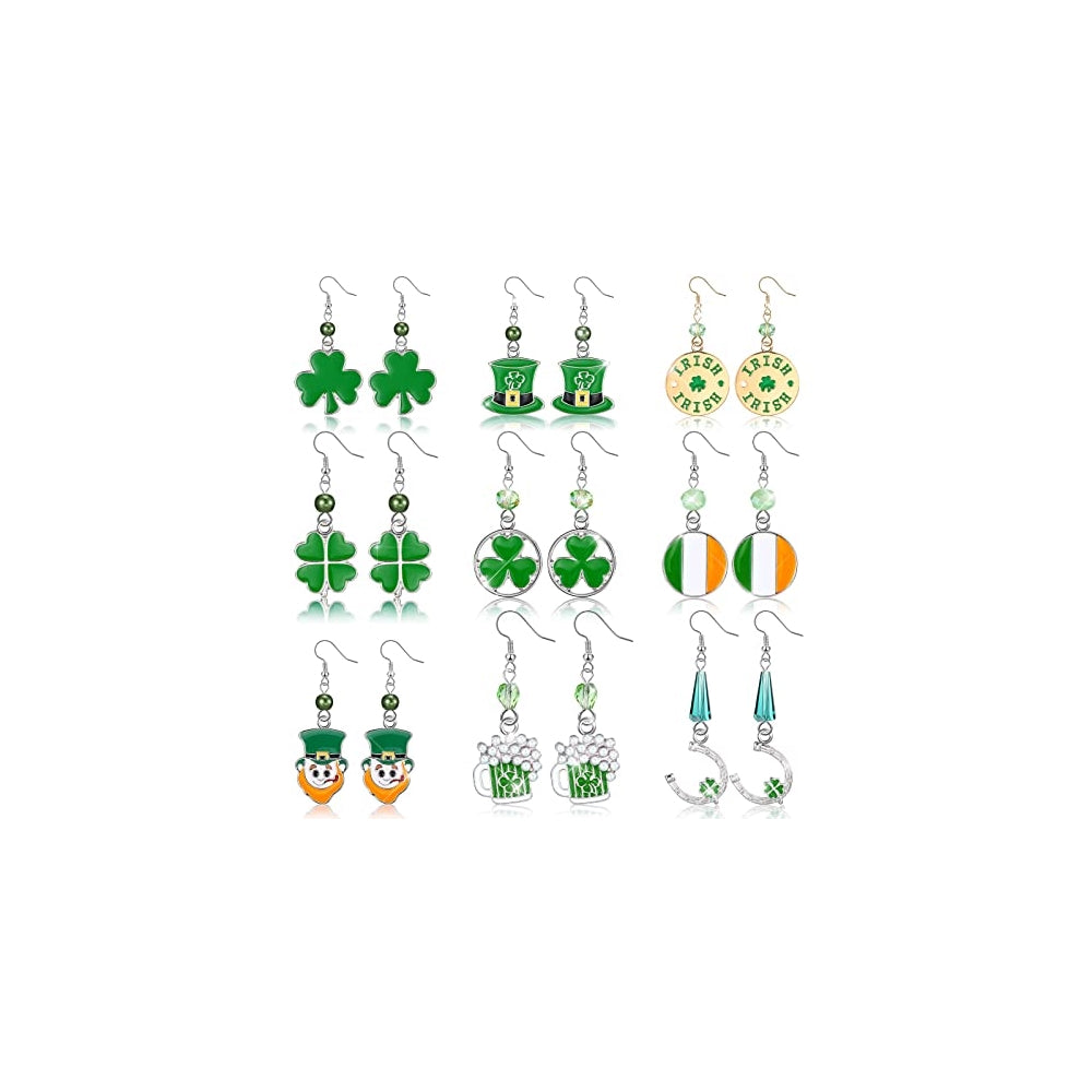 Aretes para mujer de trébol verde 9 pares