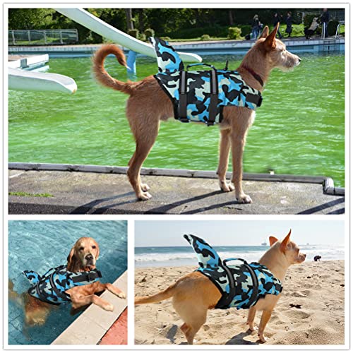 Doglay Chaleco salvavidas de tiburón para perro, chaleco salvavidas ajustable para natación con mango de rescate para perros pequeños, medianos y grandes