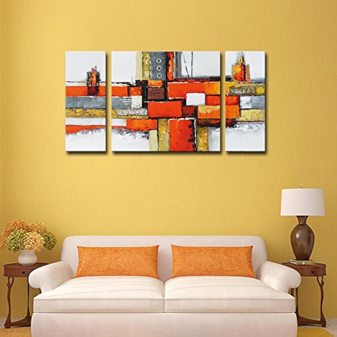 3 paneles pintados a mano al óleo abstractas