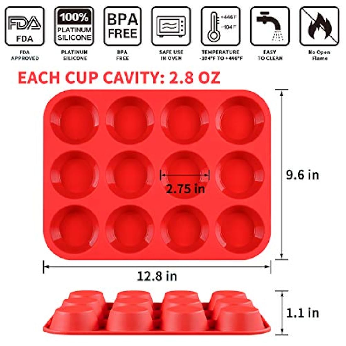 Molde de silicona antiadherente para 12 magdalenas