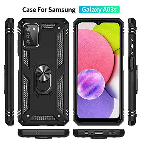 Yiakeng Funda para Samsung Galaxy A03S con protector de pantalla HD, fundas protectoras de grado militar con anillo para Samsung Galaxy A03S (negro)