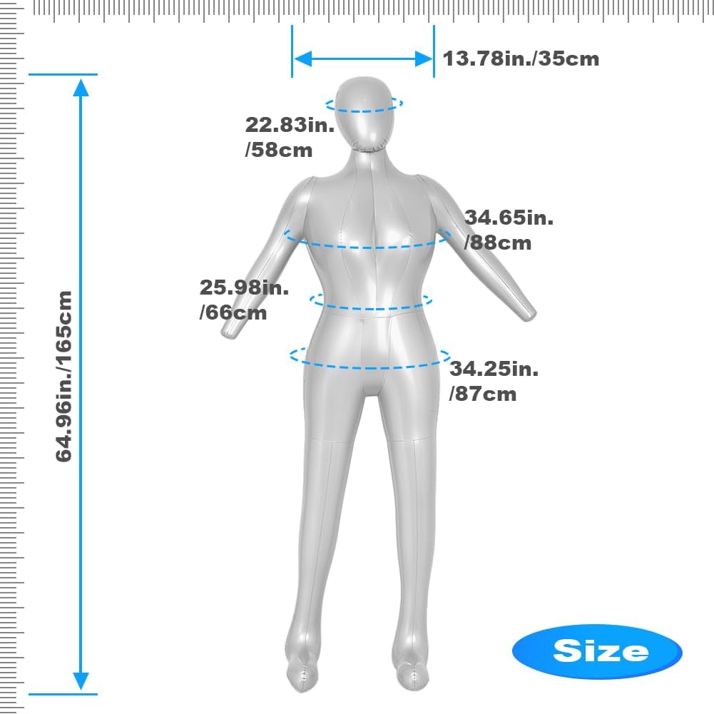 Maniquí Inflable Femenino 3 T, Cuerpo Completo con Brazos y Cabeza