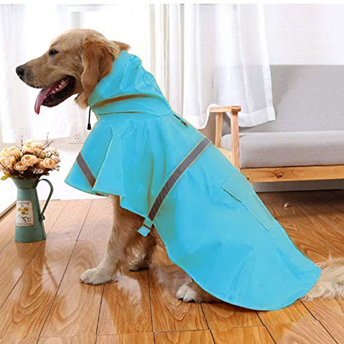 NACOCO - Impermeable ajustable para perros, poncho a prueba de agua, ropa ligera para lluvia con capucha y tira reflejante, m, Azul lago