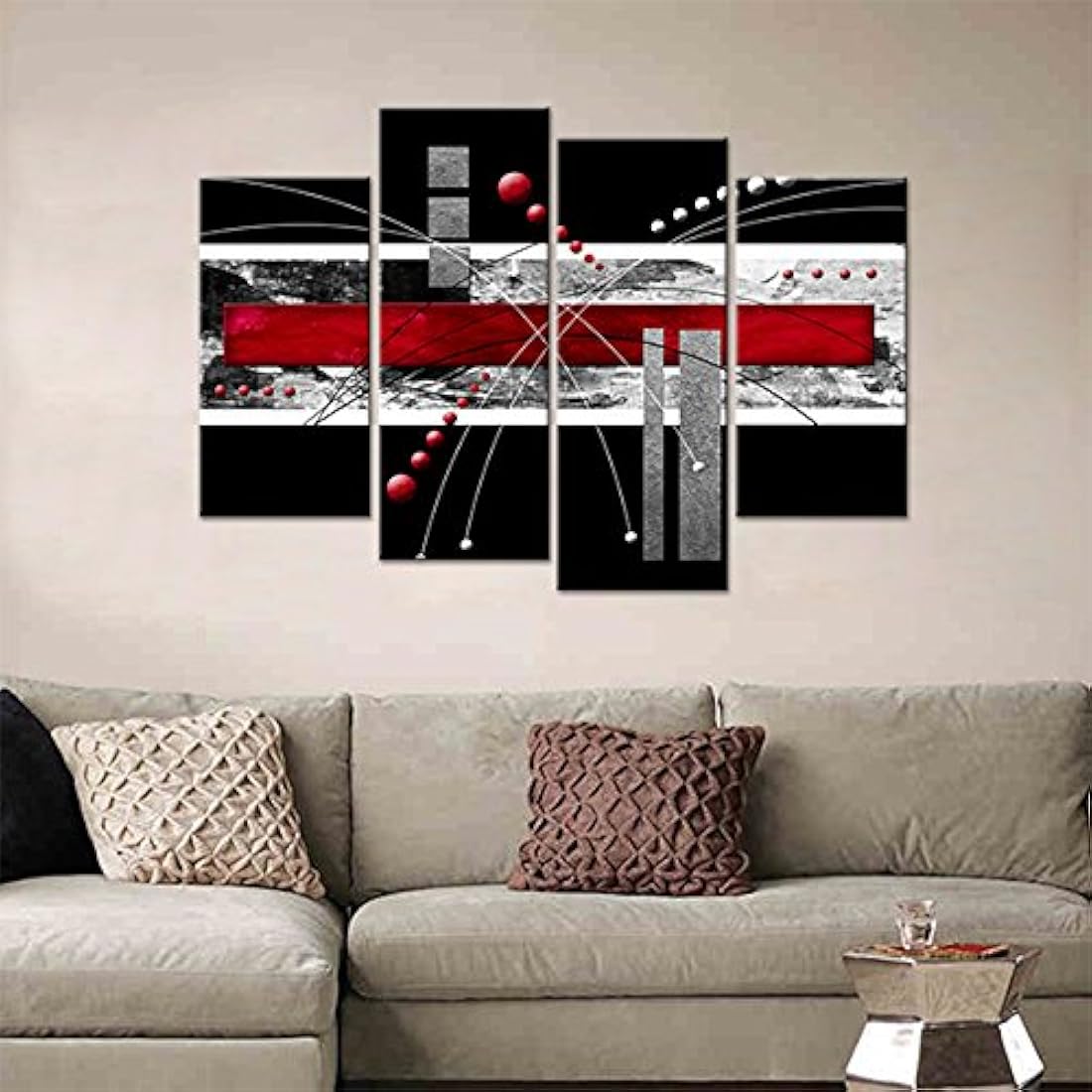 YPY - Lienzo negro y rojo con 4 paneles abstractos