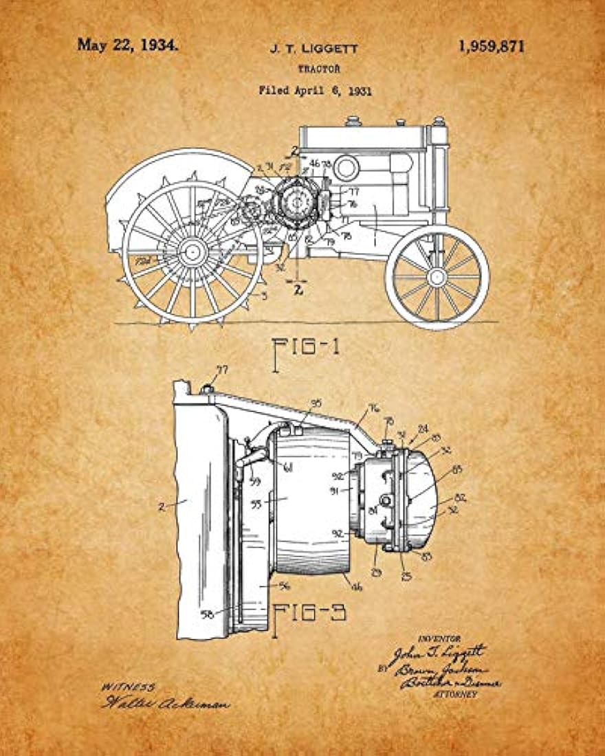 Impresiones de arte de pared de patente de tractores