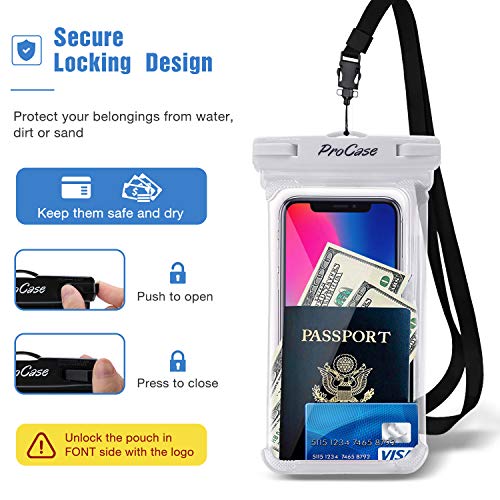 ProCase Funda universal impermeable para teléfono compatible con iPhone 13 Pro Max Mini, 12 11 Pro Max XR XS X 8 7 6S Plus SE, Galaxy S21 S20 S10 S9 Note 10 9 Pixel hasta 7 pulgadas, paquete de 2, blanco/negro