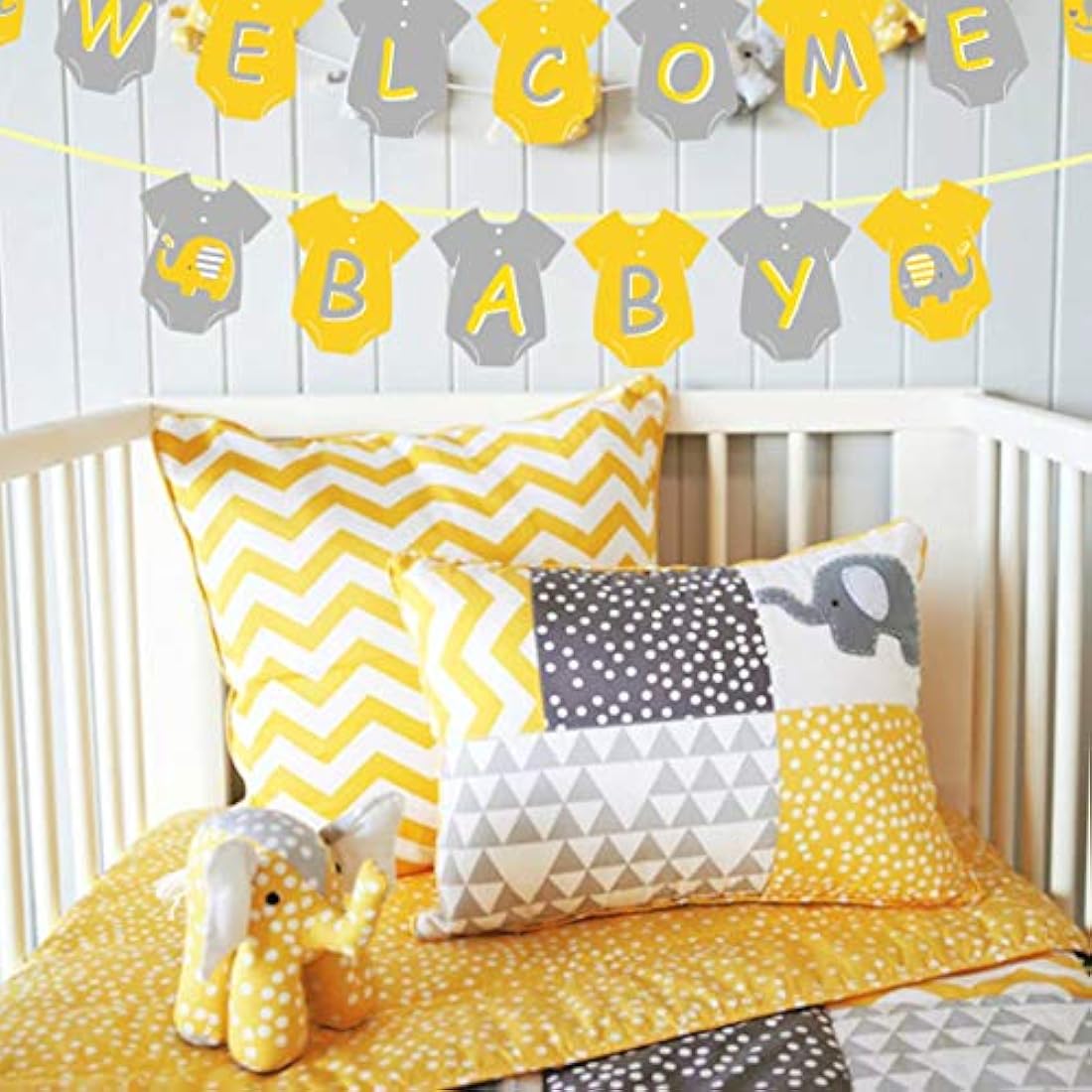 Decoracion para baby shower/amarillo-gris-blanco.Marca Pyle