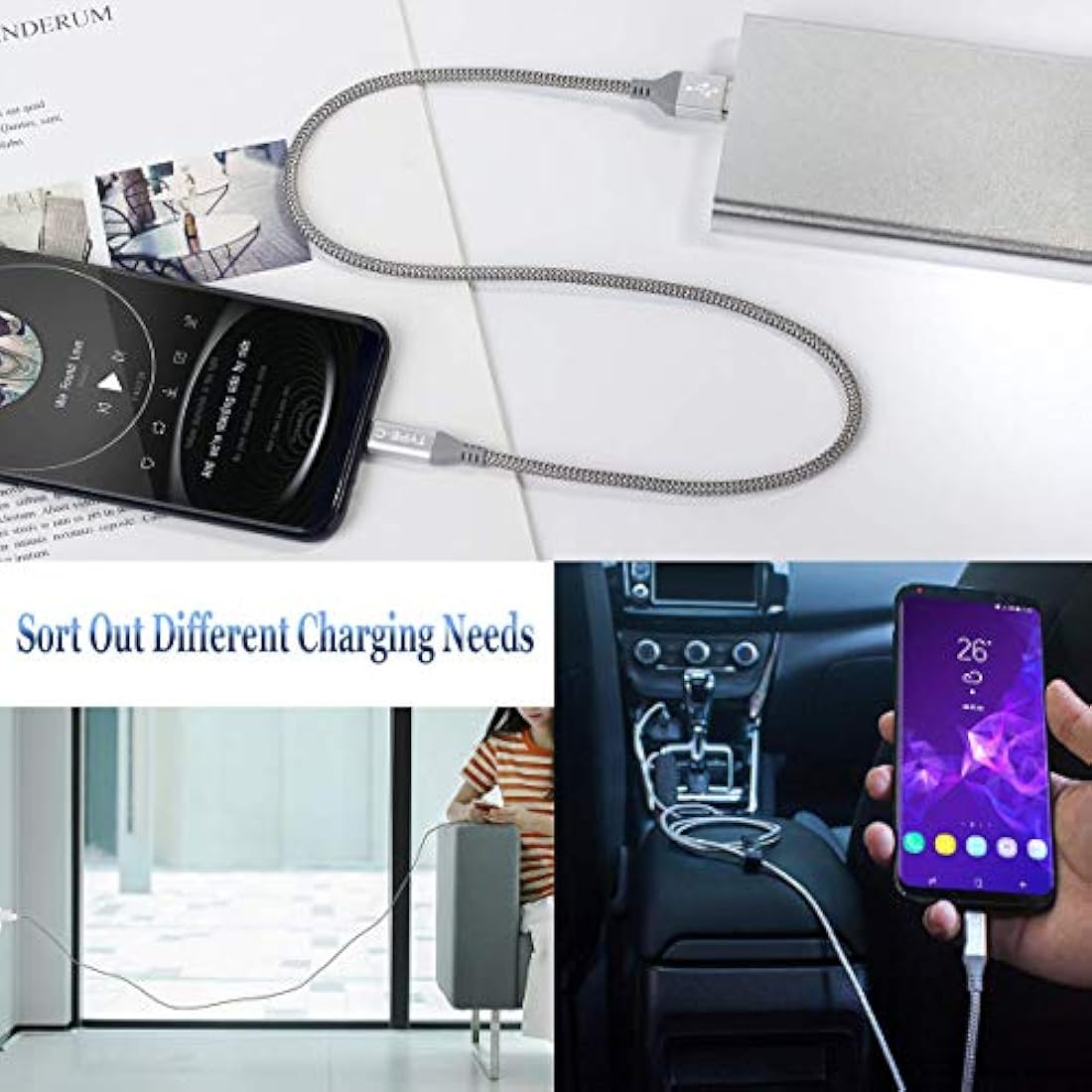 Cable USB tipo C paquete de 2 unidades de 6.6 ft, USB-C a US