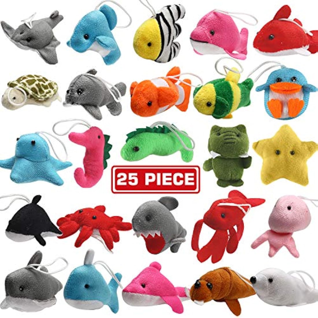 Paquete de 25 mini juguetes de peluche de animales marinos