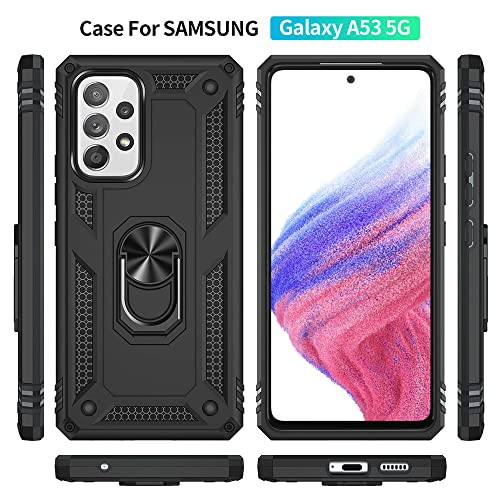Yiakeng Funda para Samsung Galaxy A53 5G con protector de pantalla HD, fundas protectoras de grado militar con anillo para Samsung Galaxy A53 5G (negro)