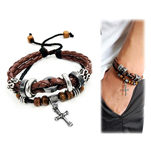 Pulsera trenzada tejida de cuero ajustable