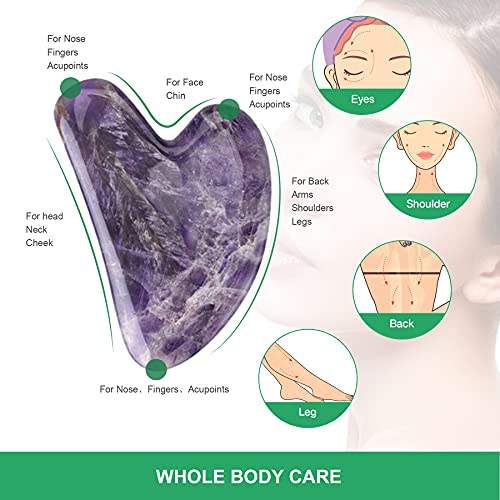 Gua Sha - Herramienta de masaje, tablero de guasha de amatista para cara y cuerpo, piedra de jade natural Gua Sha, masajeador facial para terapia de acupuntura tradicional, herramientas diarias antienvejecimiento para la salud y el cuidado de la piel