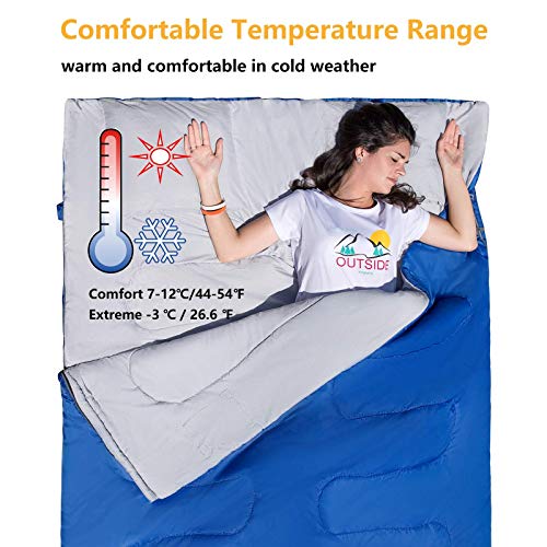 KingCamp Saco de dormir doble de 20 grados, saco de dormir para 2 personas, para adultos, pareja, familia, con almohadas, ligero, para acampar, senderismo, mochileros, exteriores, impermeable, 87 x 59 pulgadas