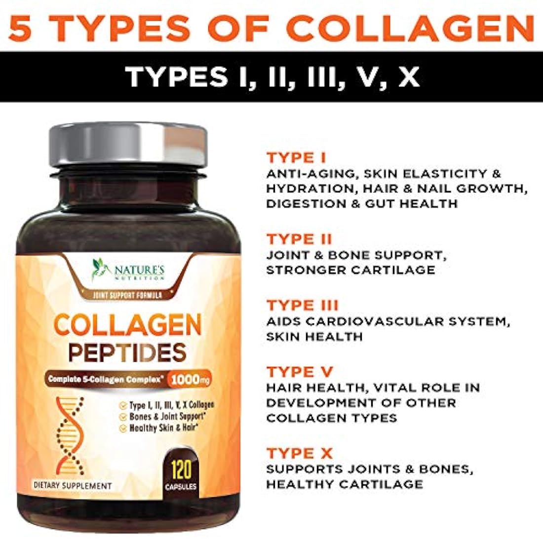 Píldoras de péptidos de colágeno 100% puro de colágeno