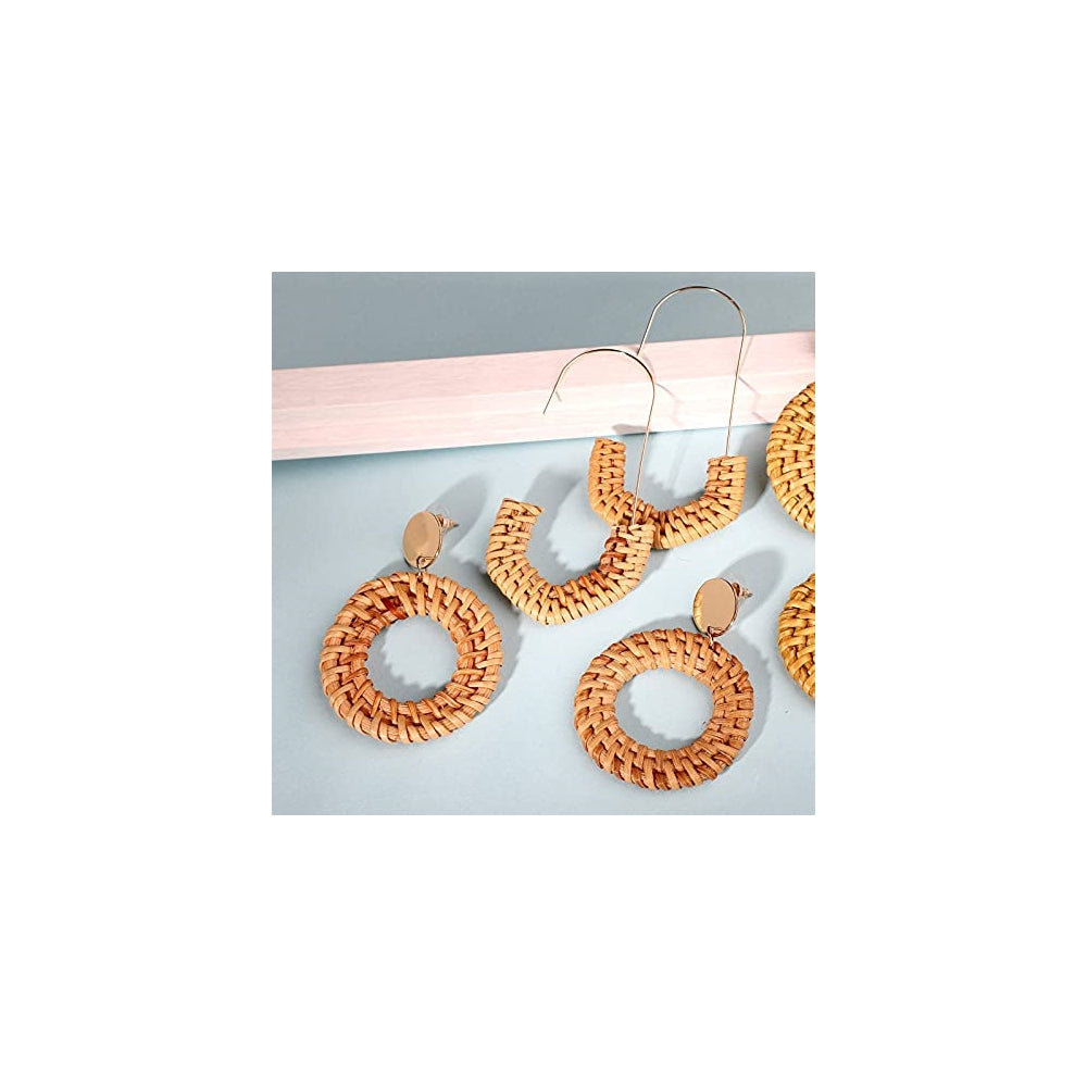 Aretes colgantes de ratán para mujeres y niñas