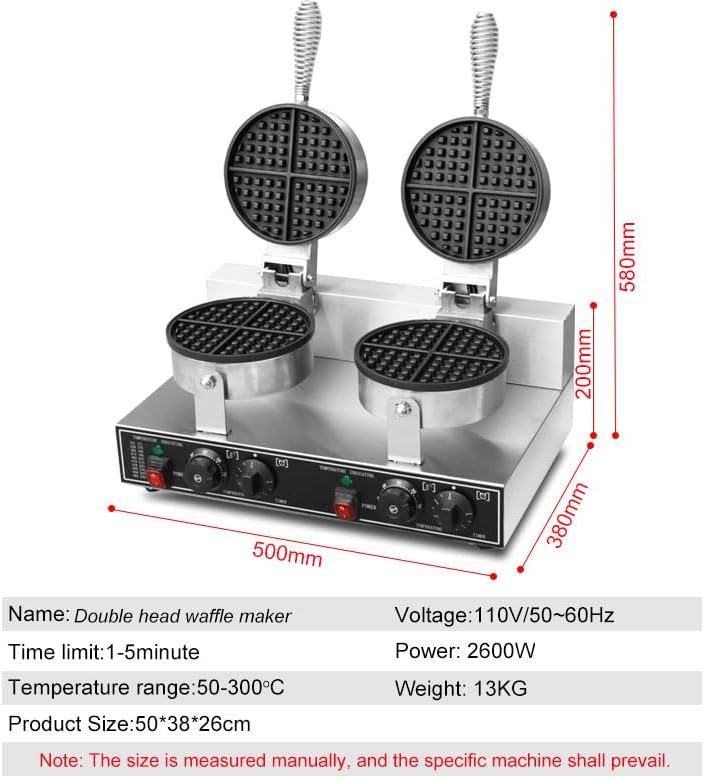Máquina de Waffles Doble 110V 2600W - Acero Inoxidable