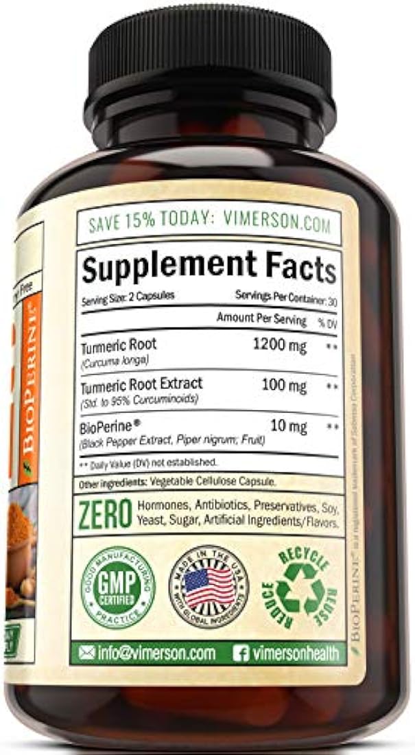 Vimerson Health Suplemento dietario de cúrcuma y curcumina