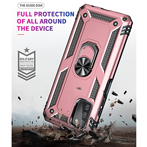 Yiakeng - Funda para Samsung Galaxy A03S con protector de pantalla HD, fundas protectoras de grado militar con anillo para Samsung Galaxy A03S (oro rosa)