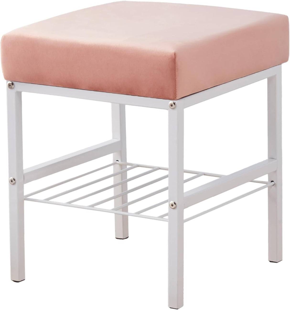 Taburete de terciopelo moderno con patas de metal, cuadrado