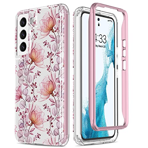ESDOT Funda para Samsung Galaxy S22, grado militar, prueba de caídas de 21 pies, funda resistente con diseños de moda para mujeres y niñas, funda protectora para Galaxy S22 de 6.1 pulgadas, flores rosa claro