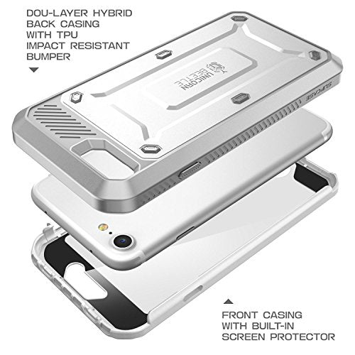 SupCase Unicorn Beetle Pro Series - Estuche diseñado para iPhone 7, iPhone 8, estuche resistente de cuerpo completo con protector de pantalla integrado para Apple iPhone 7 2016/iPhone 8 2017, Blanco/Gris