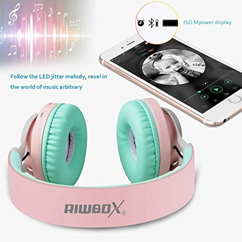 Riwbox WT-7S-Auriculares Bluetooth con luz estéreo plegable