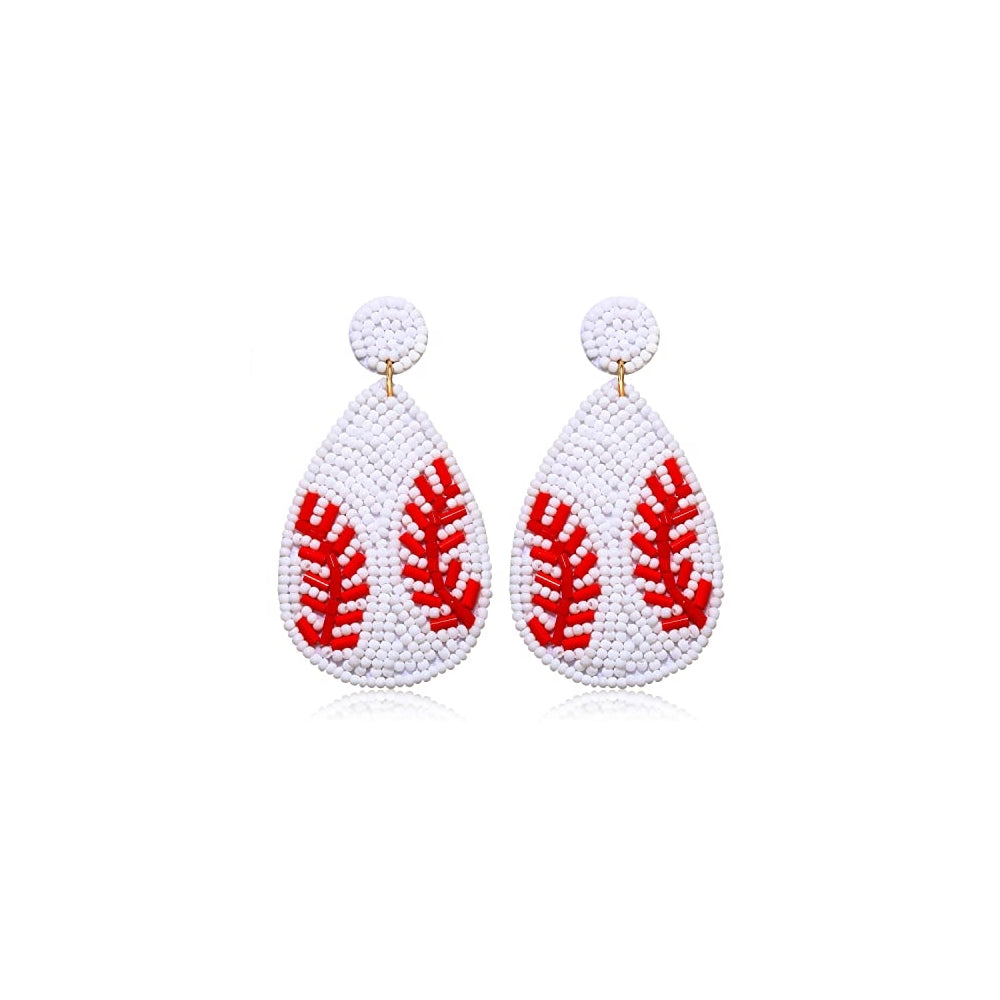 Aretes de lágrima de béisbol hechos a mano con cuentas