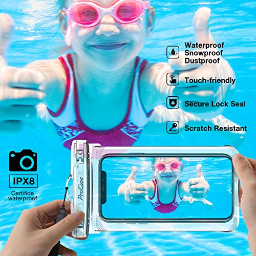 ProCase Funda universal impermeable para teléfono compatible con iPhone 13 Pro Max Mini, 12 11 Pro Max XR XS X 8 7 6S Plus SE, Galaxy S21 S20 S10 S9 Note 10 9 Pixel hasta 7 pulgadas, paquete de 2, transparente