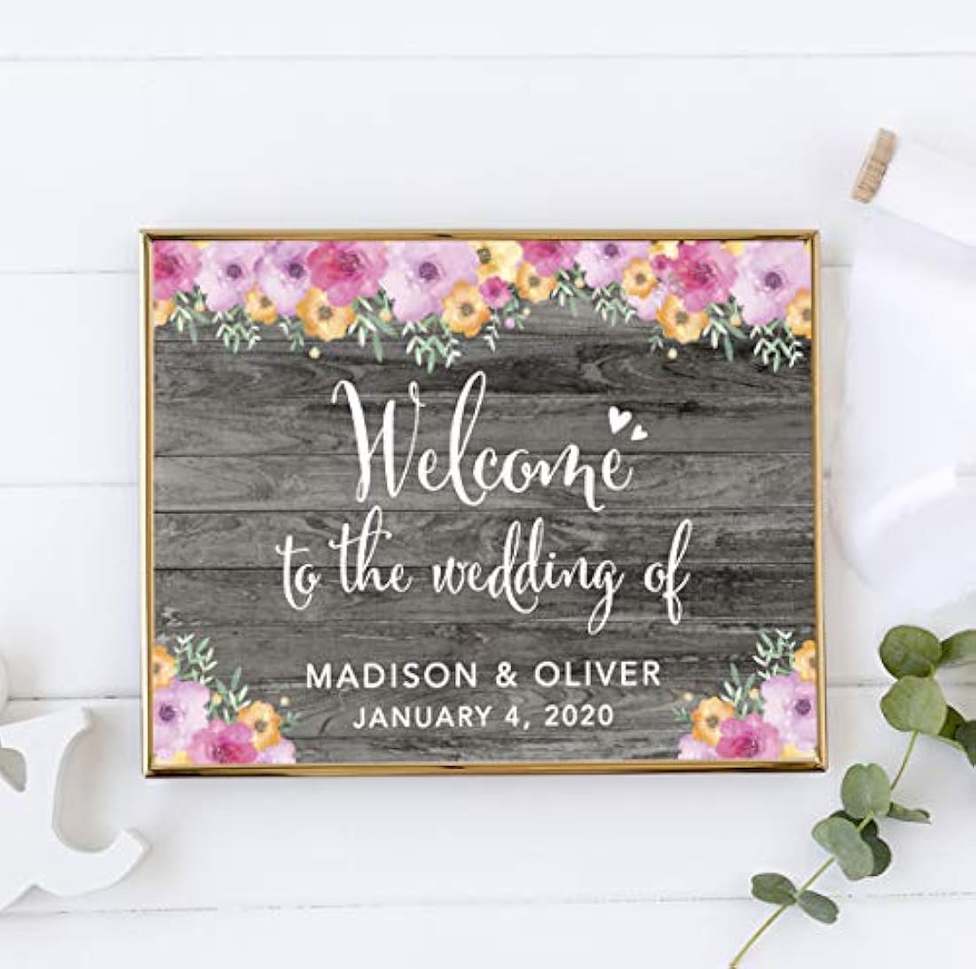 Señales personalizables para boda, diseño de flores