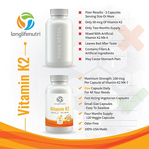 Vitamina K2 MK7 100 Mcg con MenaQ7 120 cápsulas vegetarianas