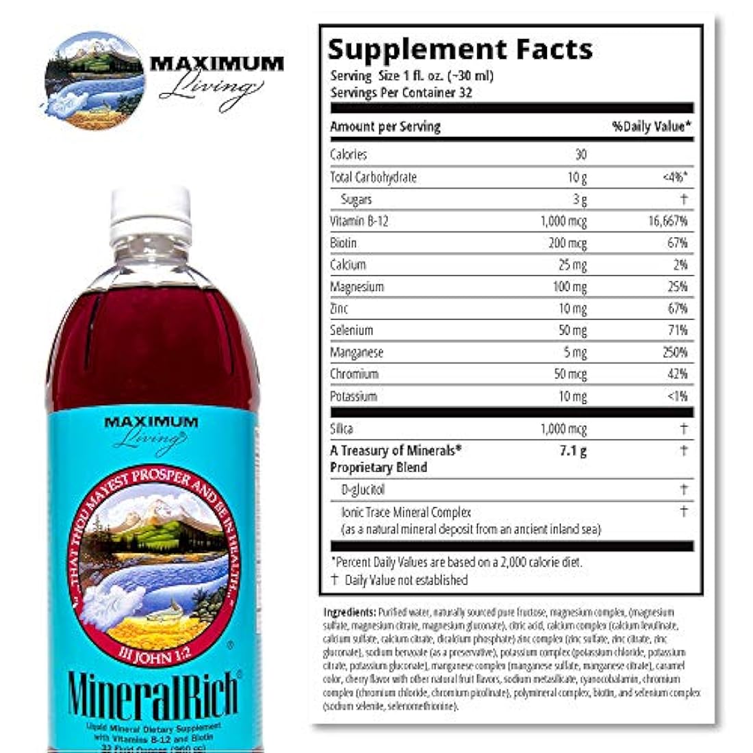 Suplemento de minerales minerales Maximum Living MineralRich, 32 onzas