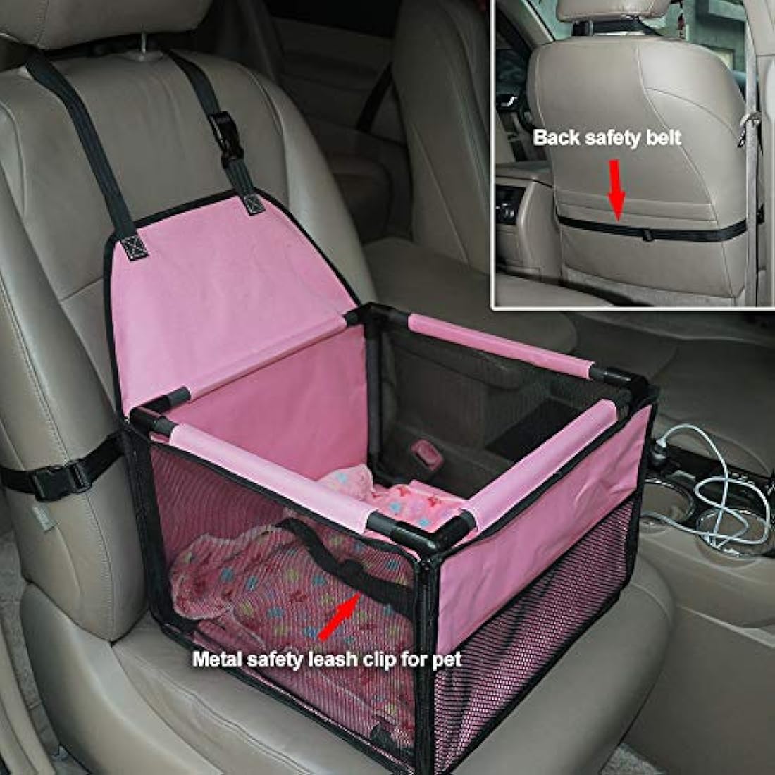 Asiento de coche para perro con correa de seguridad