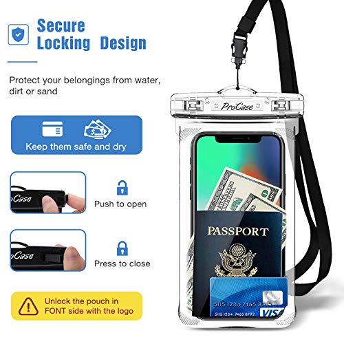 ProCase Funda universal impermeable para teléfono compatible con iPhone 13 Pro Max Mini, 12 11 Pro Max XR XS X 8 7 6S Plus SE, Galaxy S21 S20 S10 S9 Note 10 9 Pixel hasta 7 pulgadas, paquete de 2, transparente