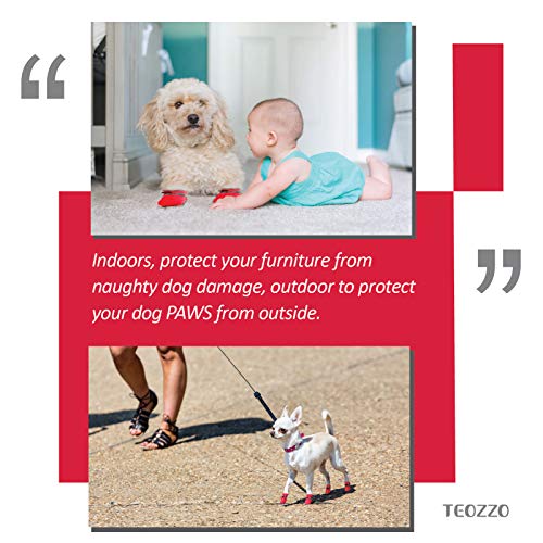 TEOZZO - Botas para perros, protector para almohadillas, zapatos antideslizantes para invierno con correas reflectantes para perros pequeños y medianos, 4 unidades